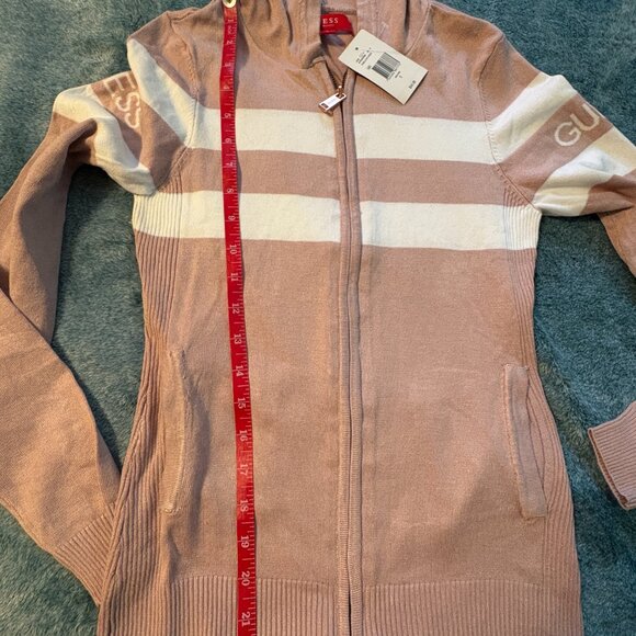 Guess Pink with White Stripes Full Zip Up Sweater Women's Size S. NWT - Picture 4 of 7